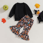 Letter Long Sleeve Sweater Bell-bottom Pants Suit - Cindi Book