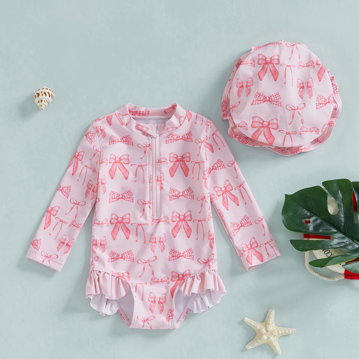 Girls' Fashion Bowknot Pattern One-piece With Hat - Cindi Book