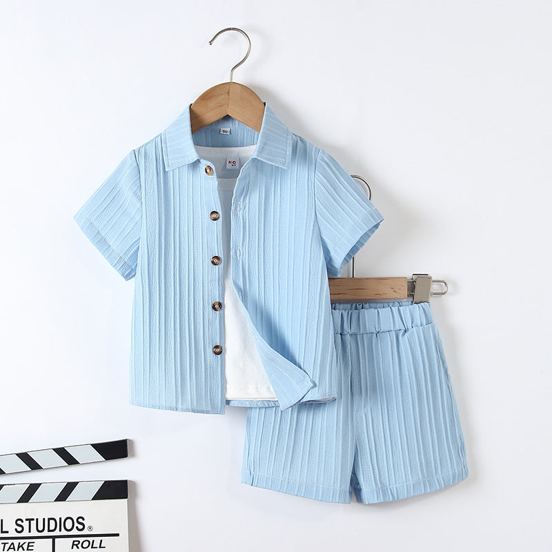 Boy's Handsome Gentleman Suit Summer College Style Short Sleeve Shorts Clothes - Cindi Book