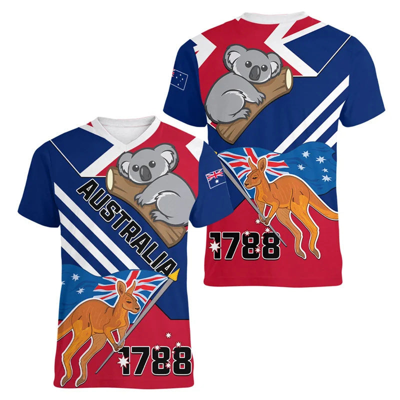 Australian Kangaroo Pattern Children's T-shirt Printed Animal Pattern Sports V-neck Short-sleeved Football Shirt Summer - Cindi Book