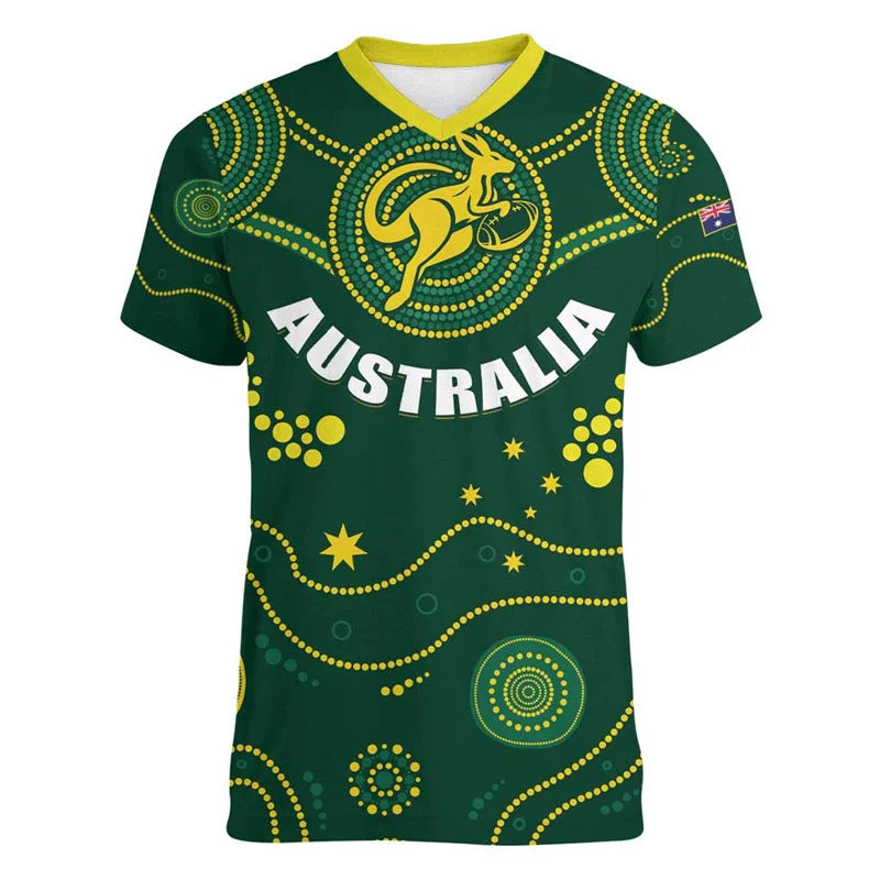 Australian Kangaroo Pattern Children's T-shirt Printed Animal Pattern Sports V-neck Short-sleeved Football Shirt Summer - Cindi Book