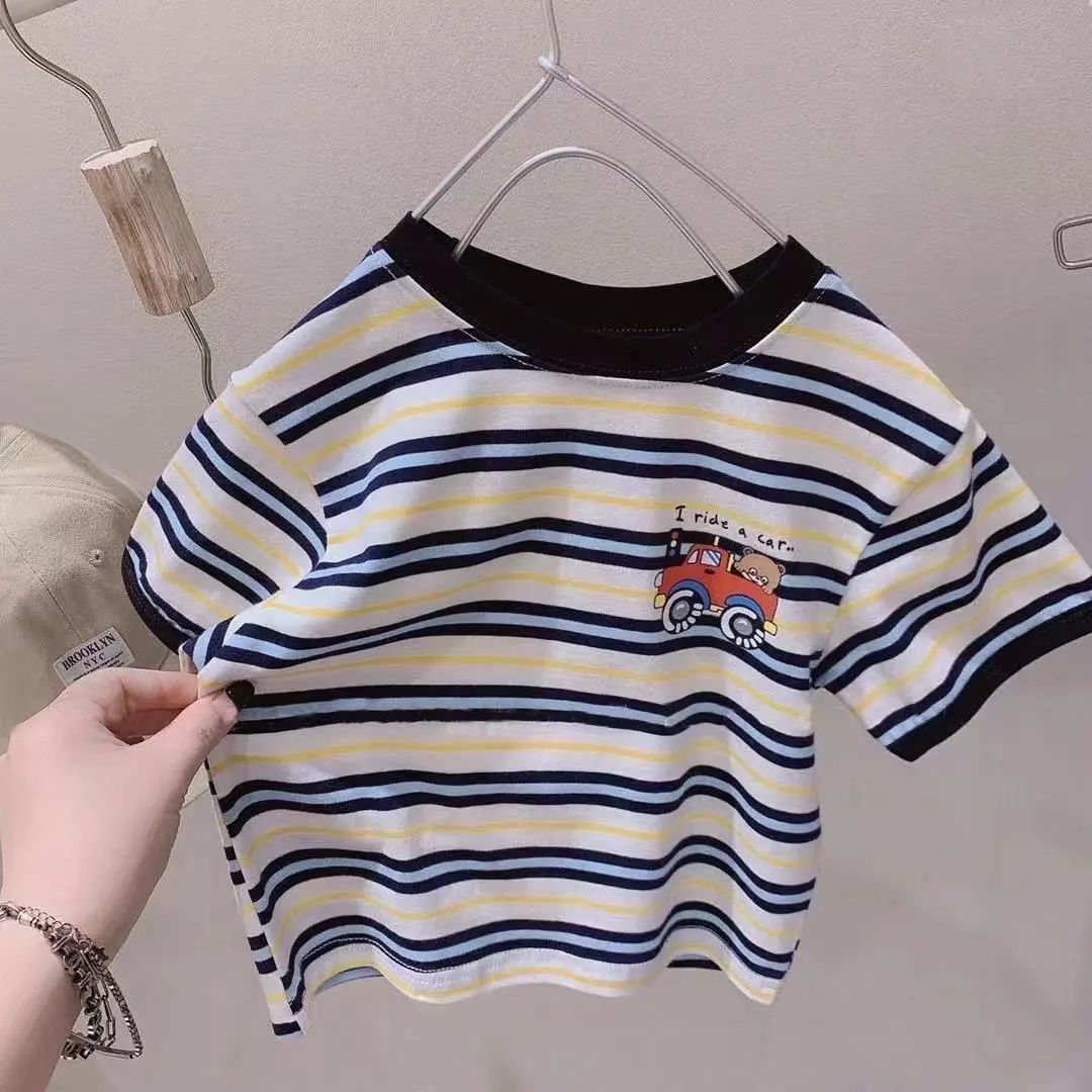 Children Loose Striped Short Sleeve T-shirt - Cindi Book
