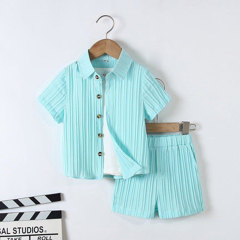 Boy's Handsome Gentleman Suit Summer College Style Short Sleeve Shorts Clothes - Cindi Book