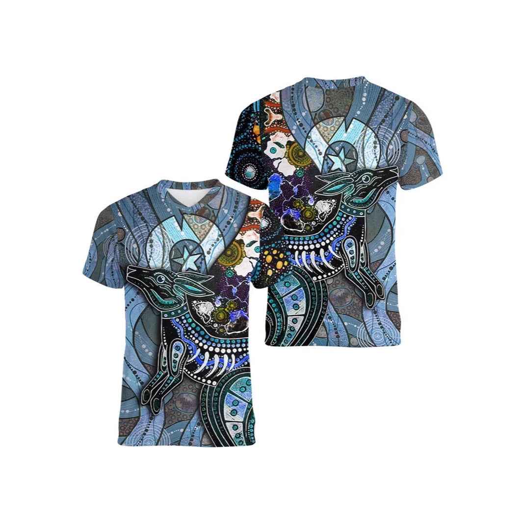 Australian Kangaroo Pattern Children's T-shirt Printed Animal Pattern Sports V-neck Short-sleeved Football Shirt Summer - Cindi Book