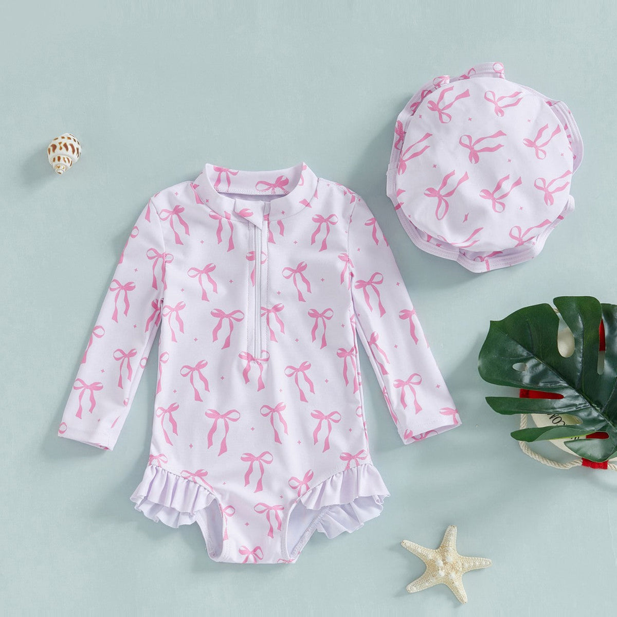 Girls' Fashion Bowknot Pattern One-piece With Hat - Cindi Book