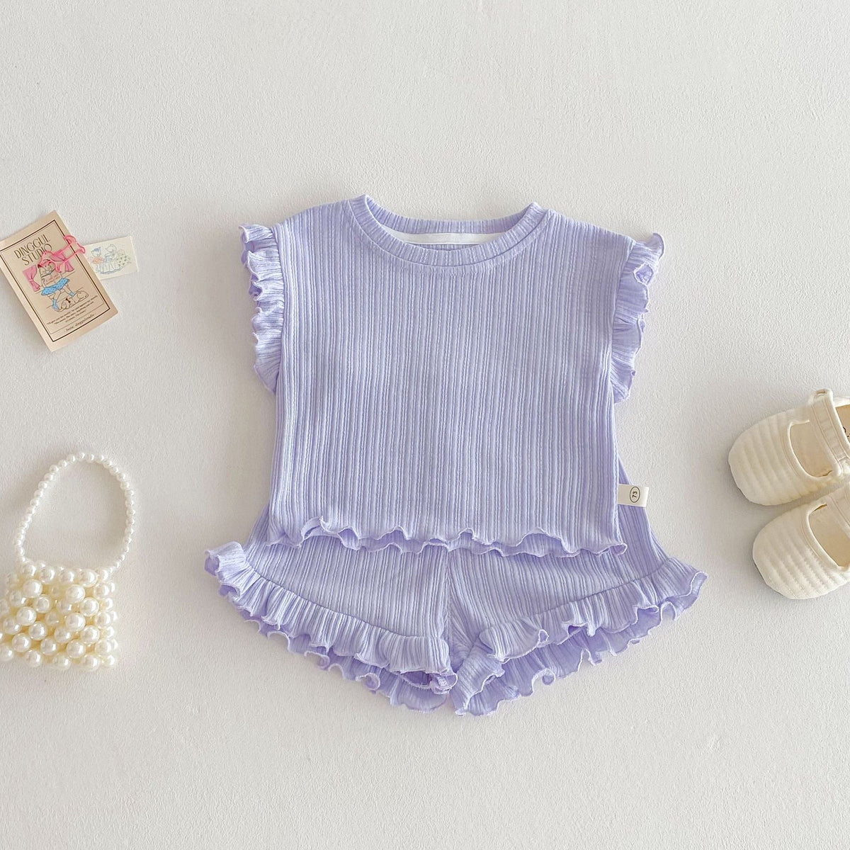 Wooden Ear Vest Baby Fashionable Korean Style Shorts Fashion Two-piece Suit - Cindi Book