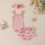 Girls' Solid Color Romper Bow Shorts Two-piece Set - Cindi Book