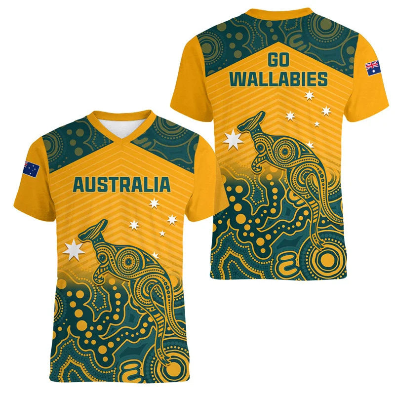 Australian Kangaroo Pattern Children's T-shirt Printed Animal Pattern Sports V-neck Short-sleeved Football Shirt Summer - Cindi Book