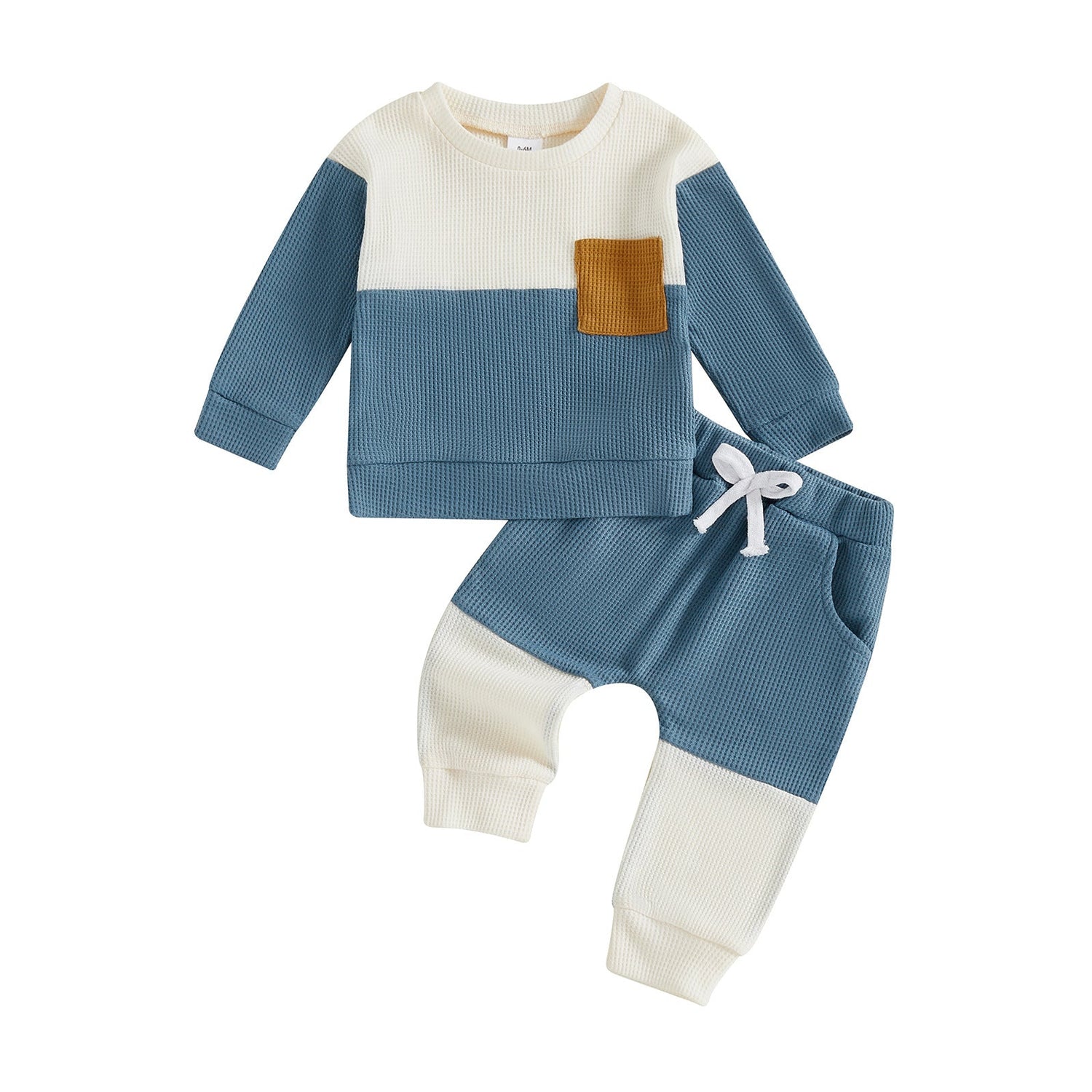 Boys Waffle Color Matching Pocket Two-Piece Set