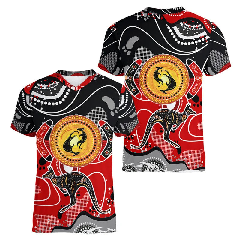 Australian Kangaroo Pattern Children's T-shirt Printed Animal Pattern Sports V-neck Short-sleeved Football Shirt Summer - Cindi Book
