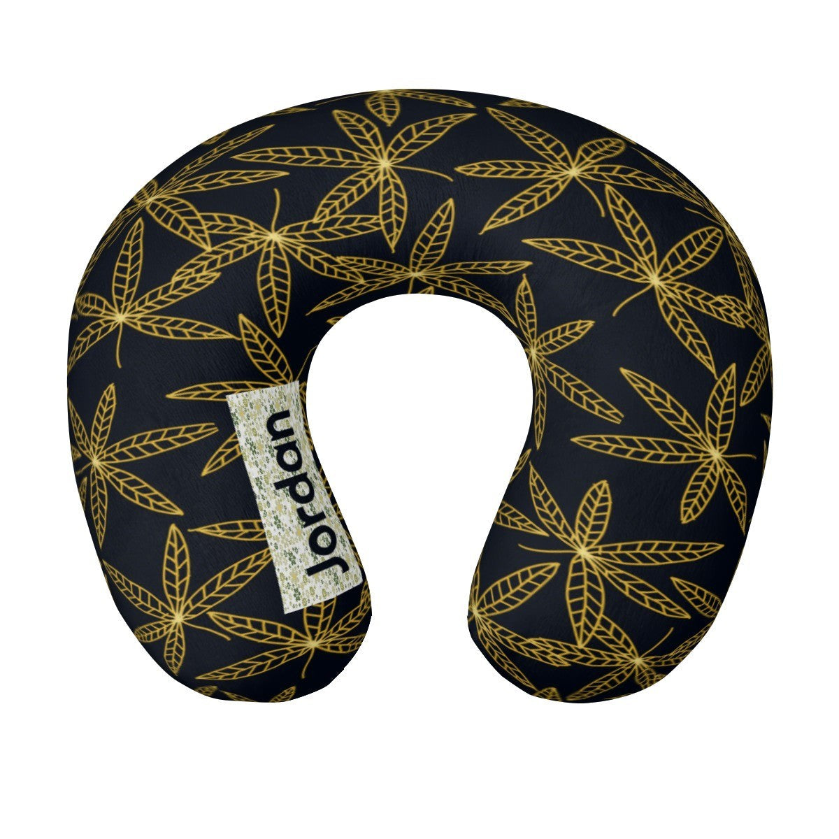 Personalized Gold Botanical Leaf Travel Neck Pillow with Name | Memory Foam, Detachable Washable Cover | Luxury Custom Gift