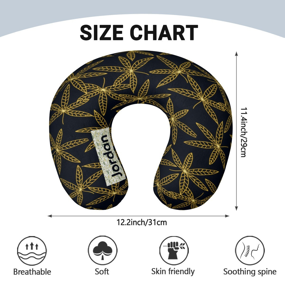 Personalized Gold Botanical Leaf Travel Neck Pillow with Name | Memory Foam, Detachable Washable Cover | Luxury Custom Gift