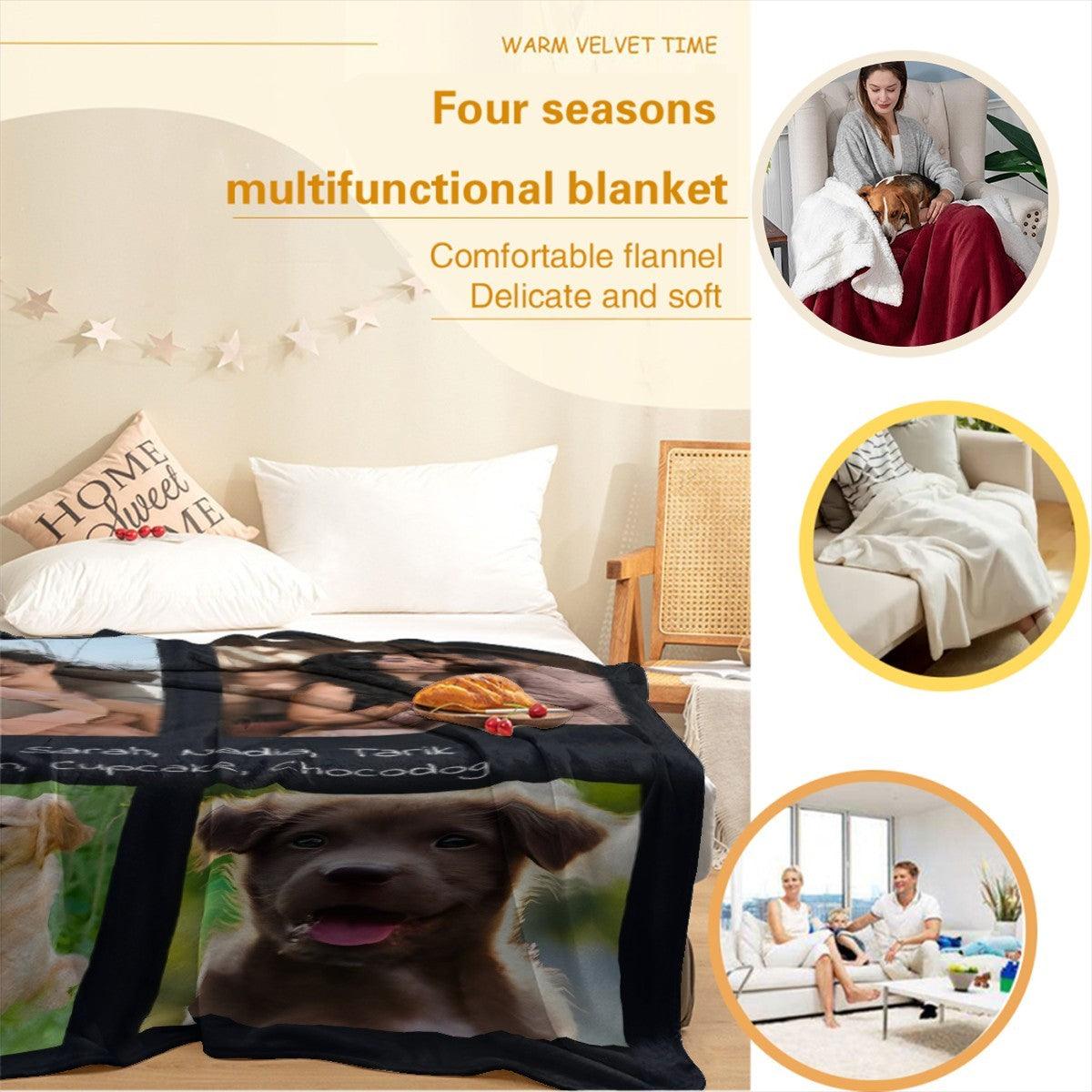 Personalized Photo Collage Blanket with Names — Custom Throw with 4 Photos, Unique Gift for Family, Couples, Pets & Memorials