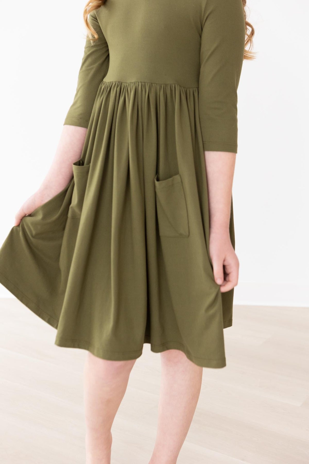 Olive 3/4 Sleeve Pocket Twirl Dress - Image 4