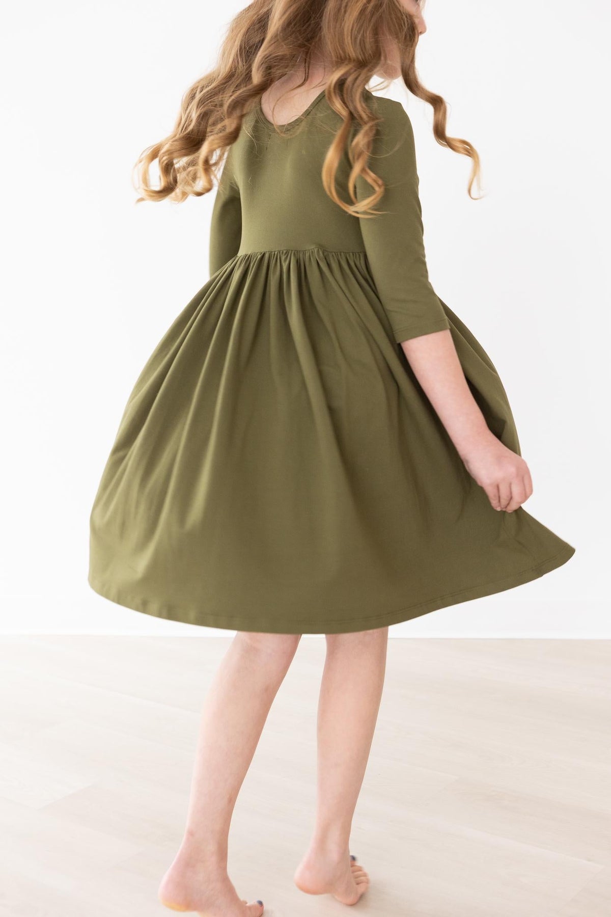 Olive 3/4 Sleeve Pocket Twirl Dress - Image 6