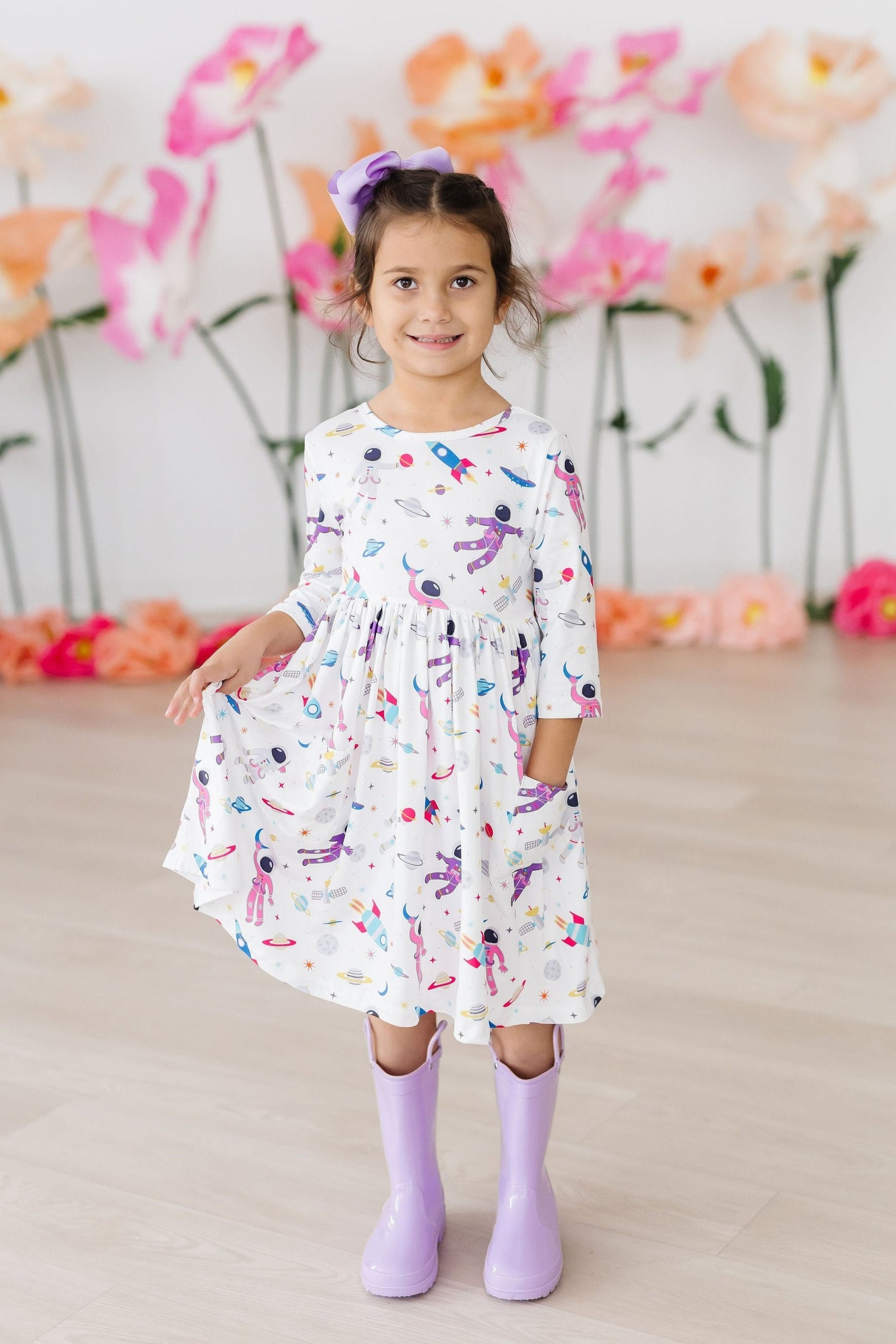 Out of this World 3/4 Sleeve Pocket Twirl Dress - Image 4