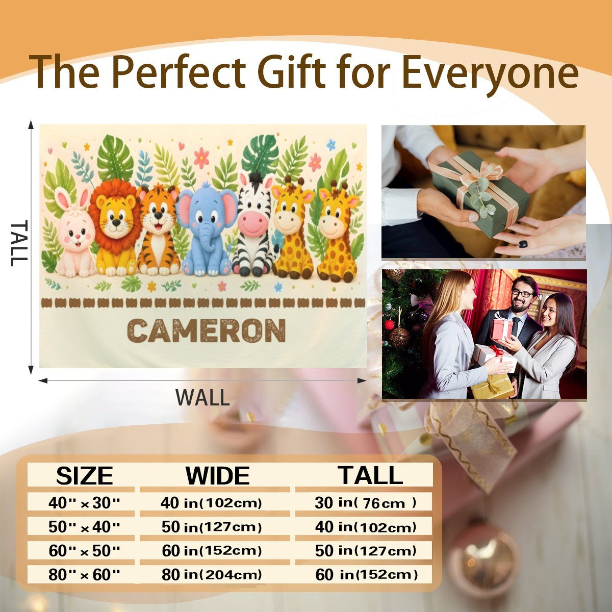 Personalized Safari Animals Blanket with Name | All-Cream Stitch Border Design | Custom Baby Gift