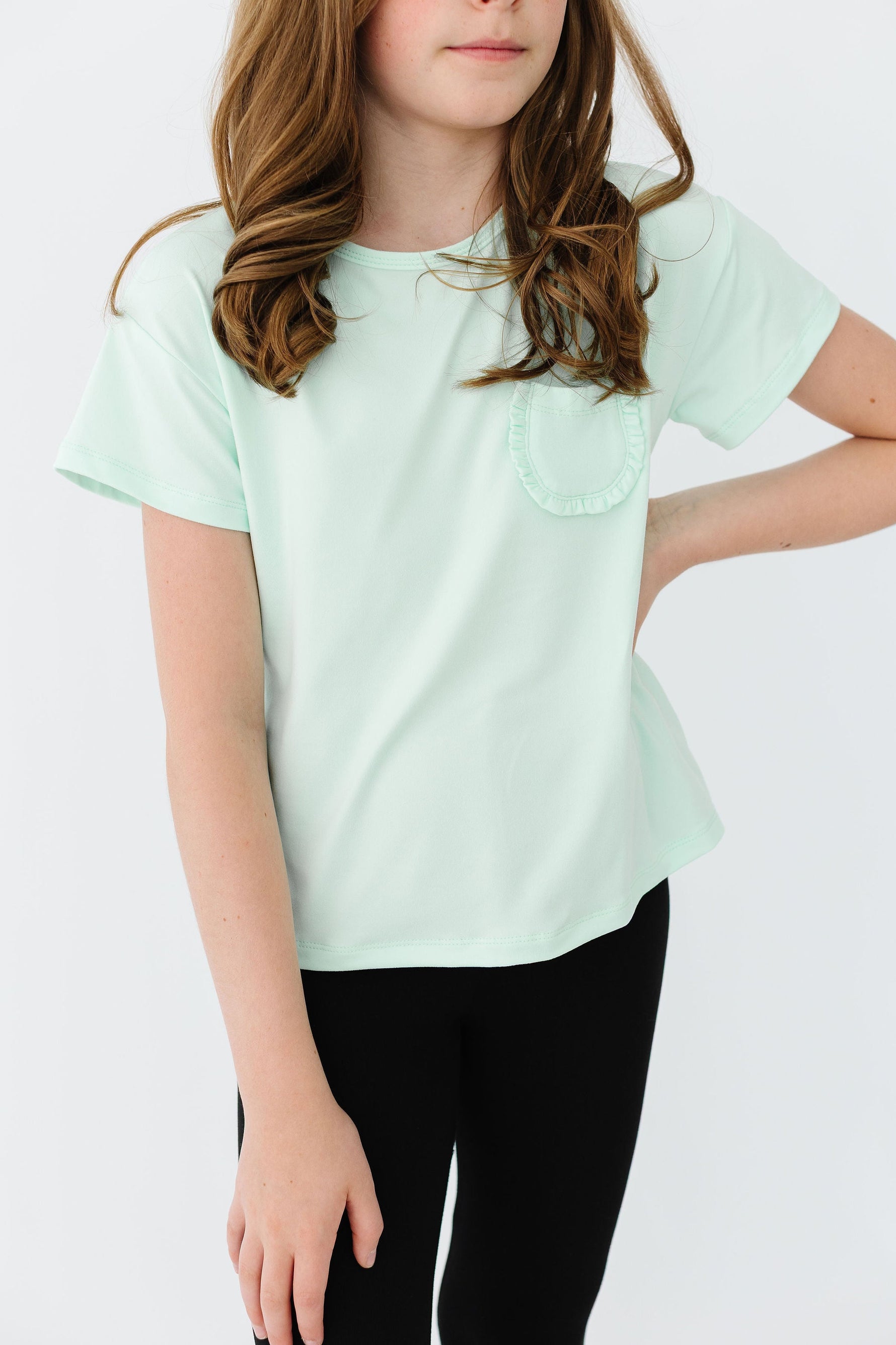 Pastel Green Ruffle Pocket Tee - Image 2