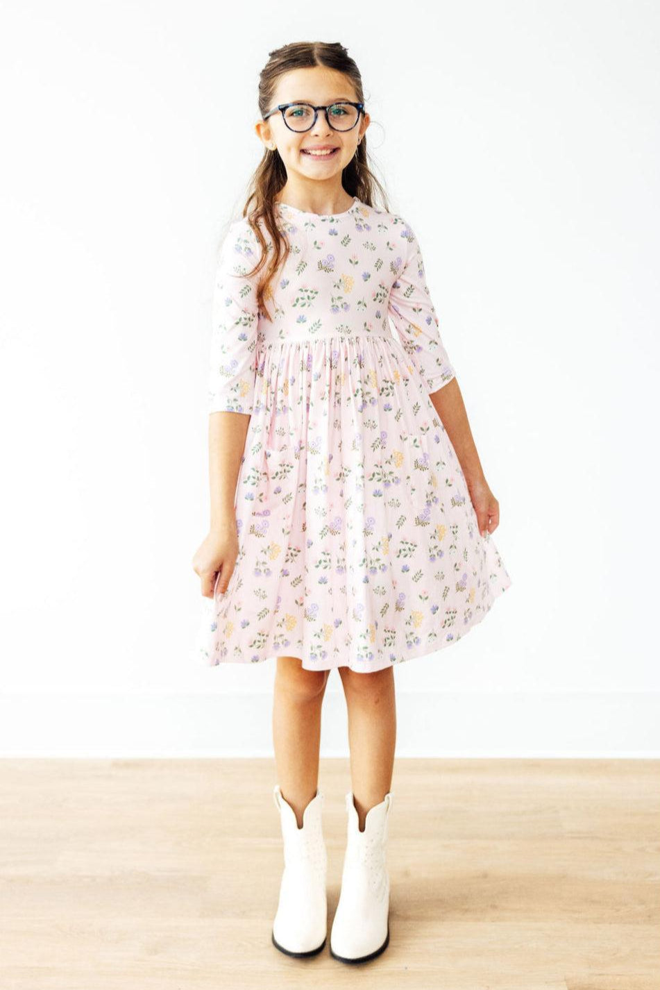 Pastel Petals 3/4 Sleeve Pocket Twirl Dress - Image 2