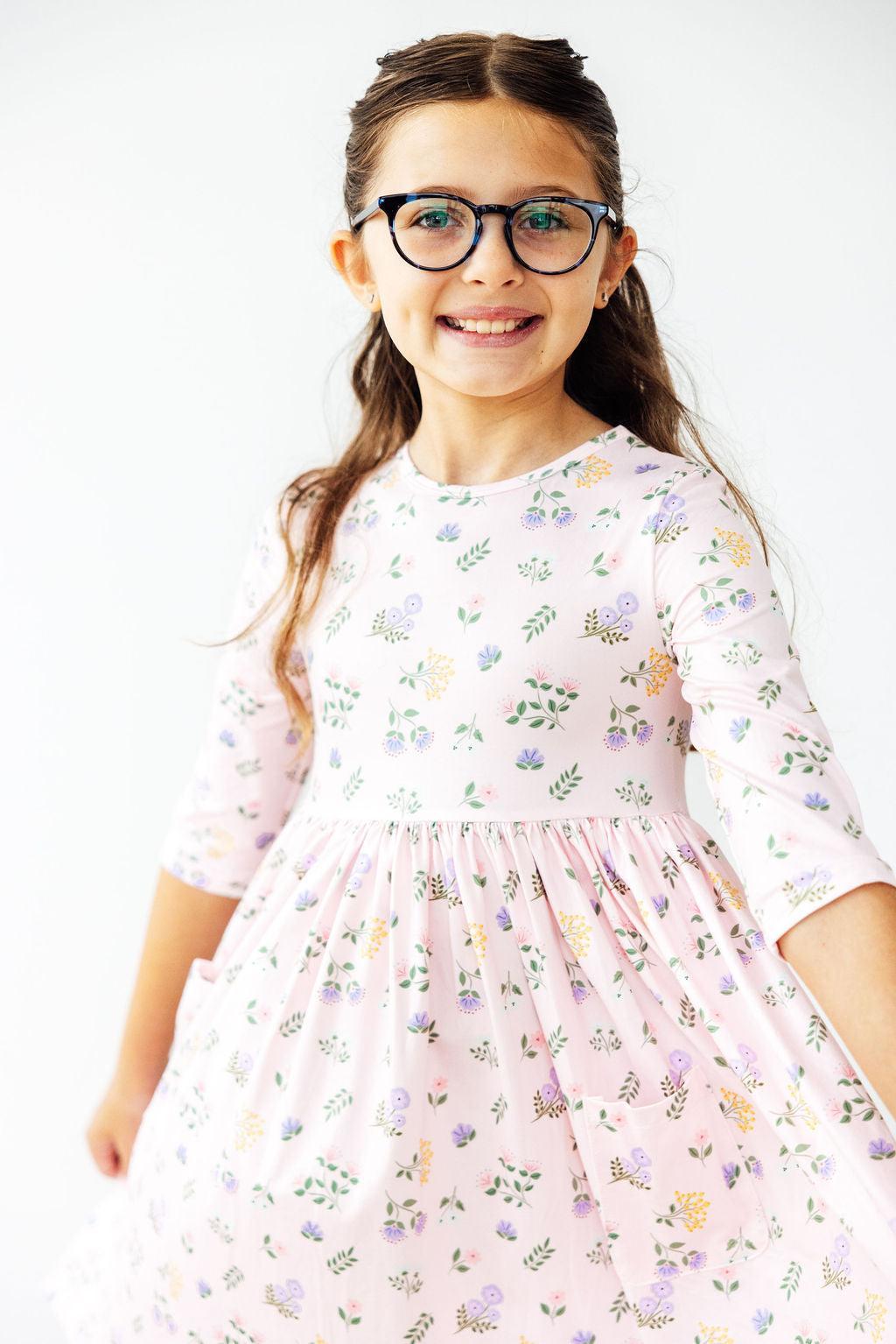 Pastel Petals 3/4 Sleeve Pocket Twirl Dress - Image 3