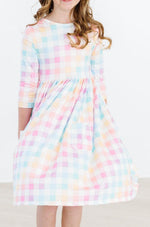 Pastel Plaid 3/4 Sleeve Pocket Twirl Dress - Image 2