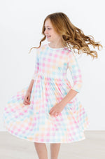 Pastel Plaid 3/4 Sleeve Pocket Twirl Dress - Image 5