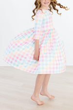 Pastel Plaid 3/4 Sleeve Pocket Twirl Dress - Image 6