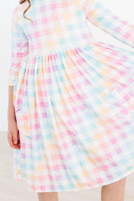 Pastel Plaid 3/4 Sleeve Pocket Twirl Dress - Image 7