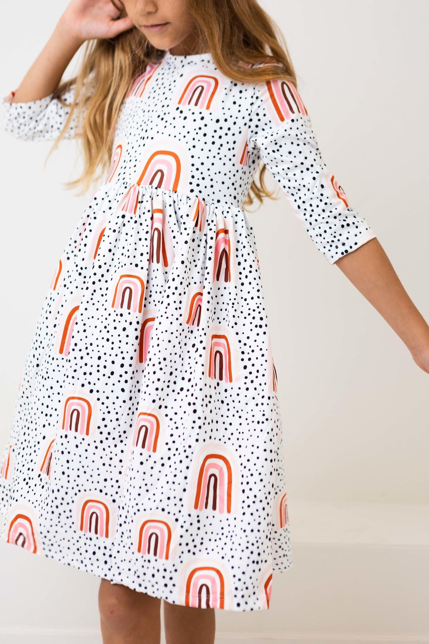 Peach Rainbow 3/4 Sleeve Pocket Twirl Dress - Image 4