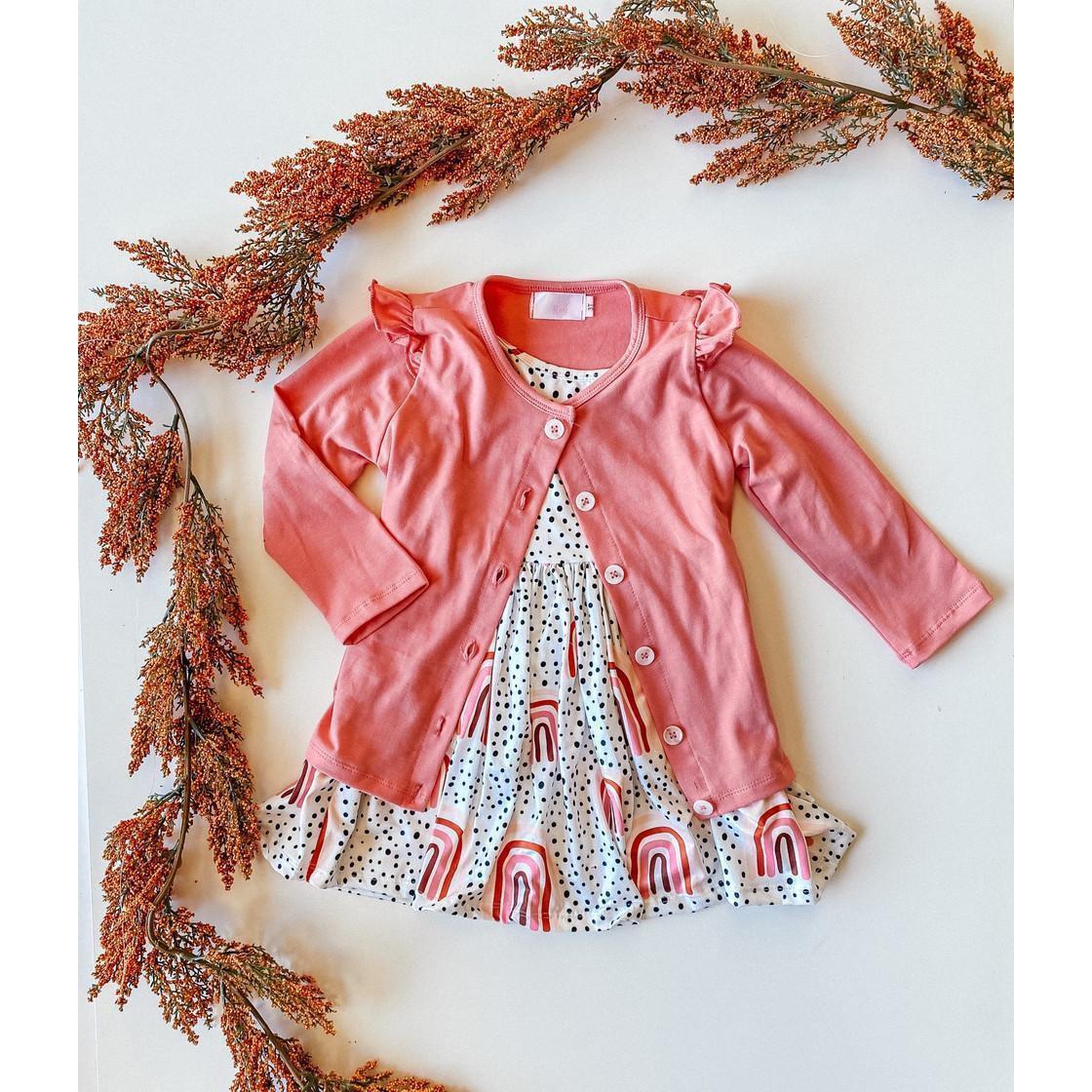 Peach Rainbow 3/4 Sleeve Pocket Twirl Dress - Image 5