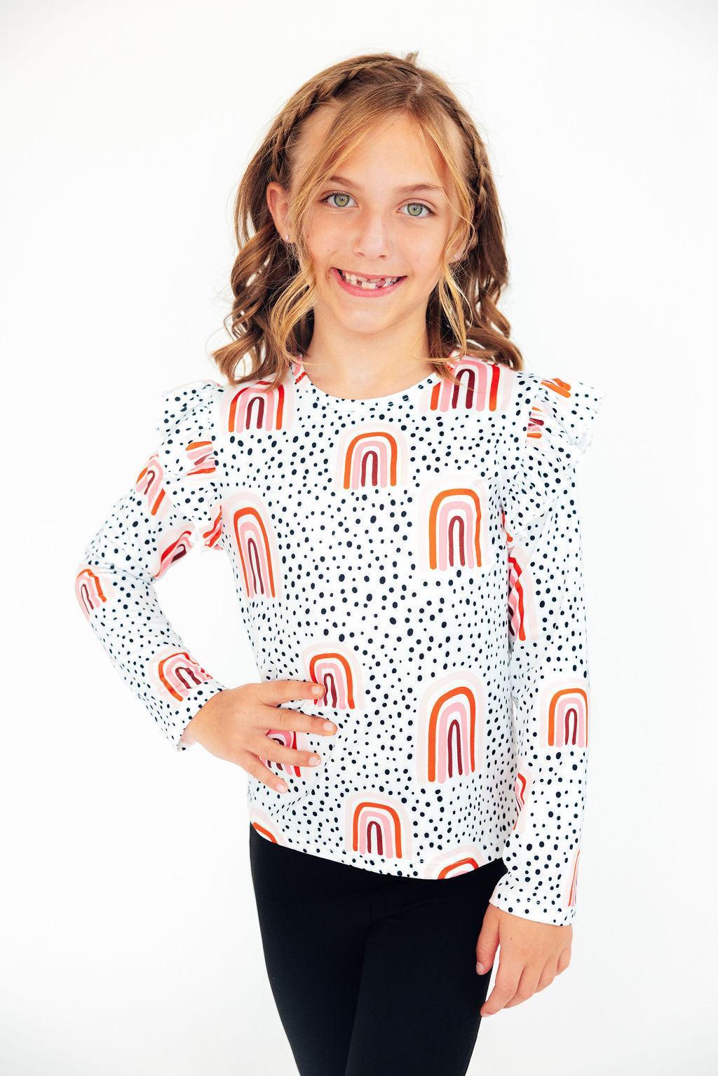 Peach Rainbow L/S Ruffle Tee - Image 2