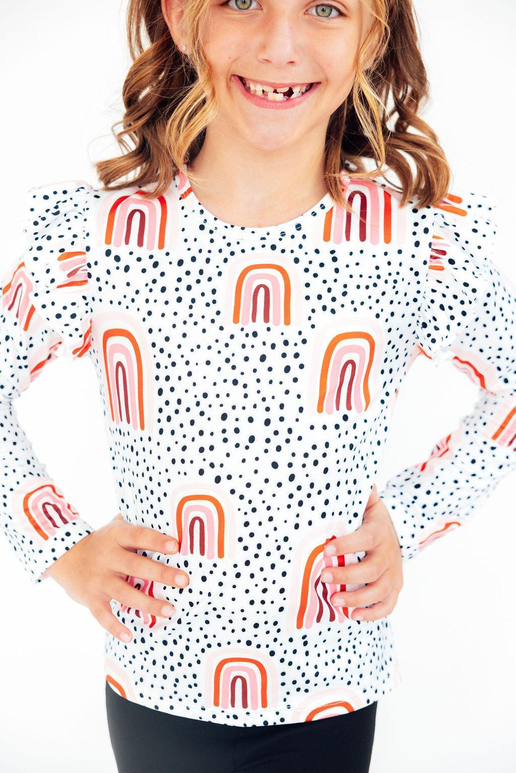 Peach Rainbow L/S Ruffle Tee - Image 3