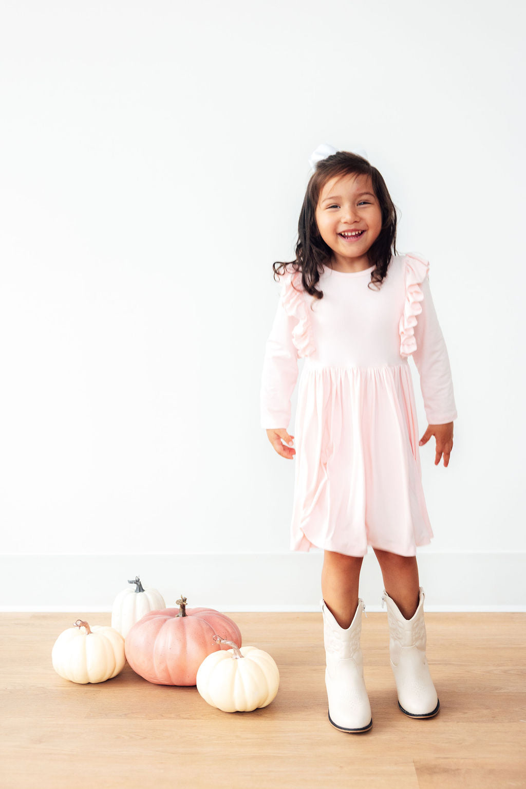 Petal Pink L/S Ruffle Twirl Dress - Image 3