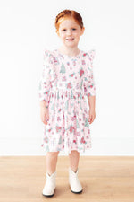 Pink Christmas 3/4 Sleeve Ruffle Twirl Dress - Image 6
