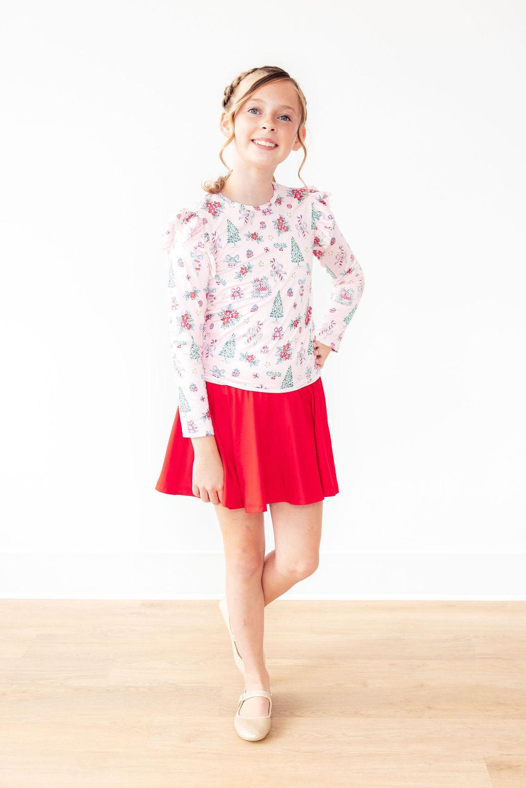 Pink Christmas L/S Ruffle Tee - Image 3