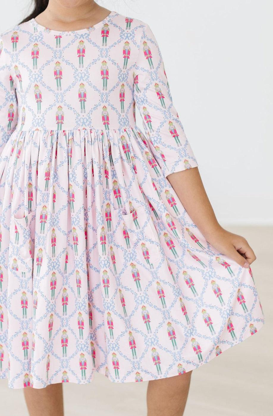 Pink Nutcracker 3/4 Sleeve Pocket Twirl Dress - Image 5