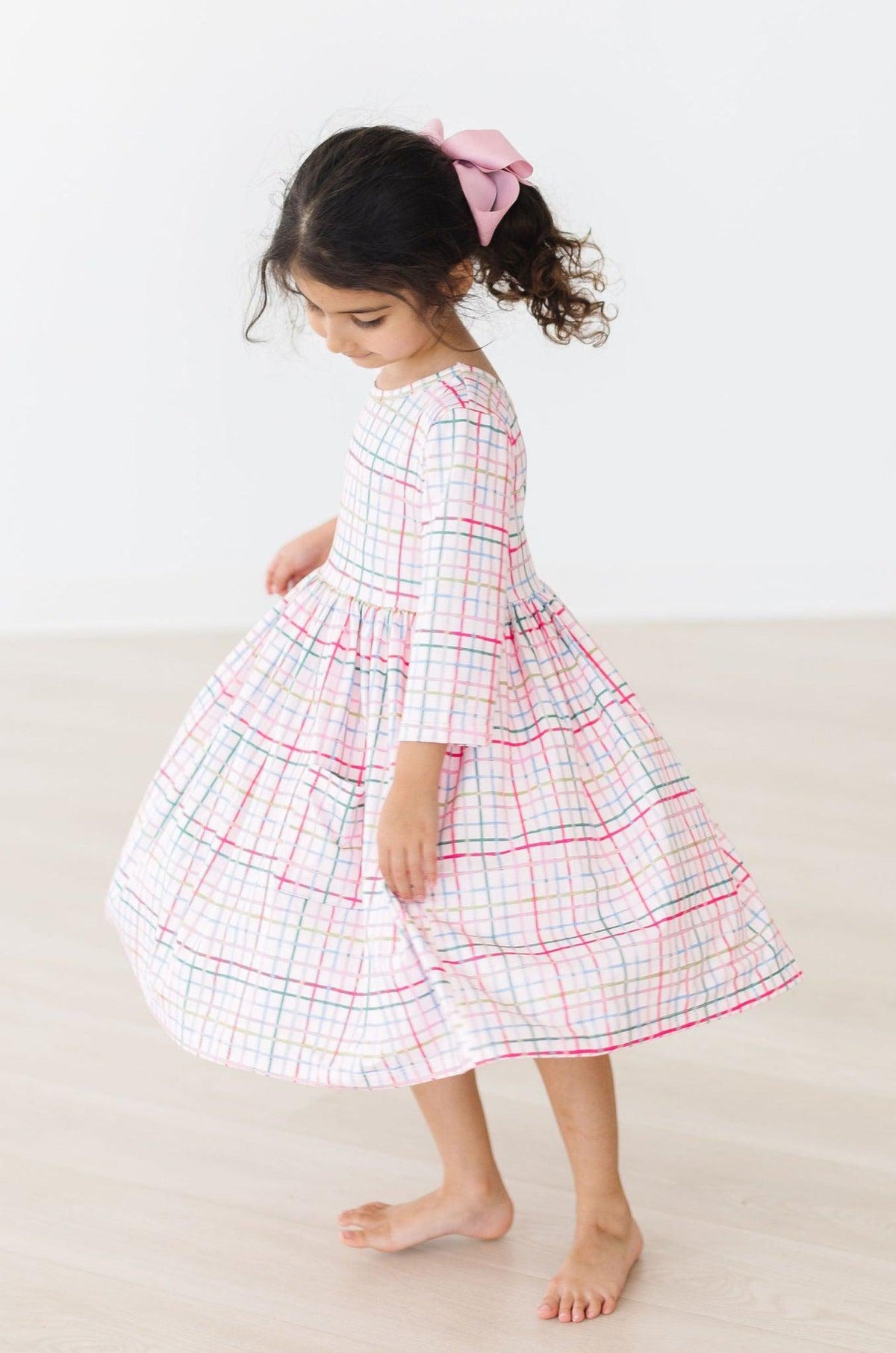 Pink Plaid 3/4 Sleeve Pocket Twirl Dress - Image 10