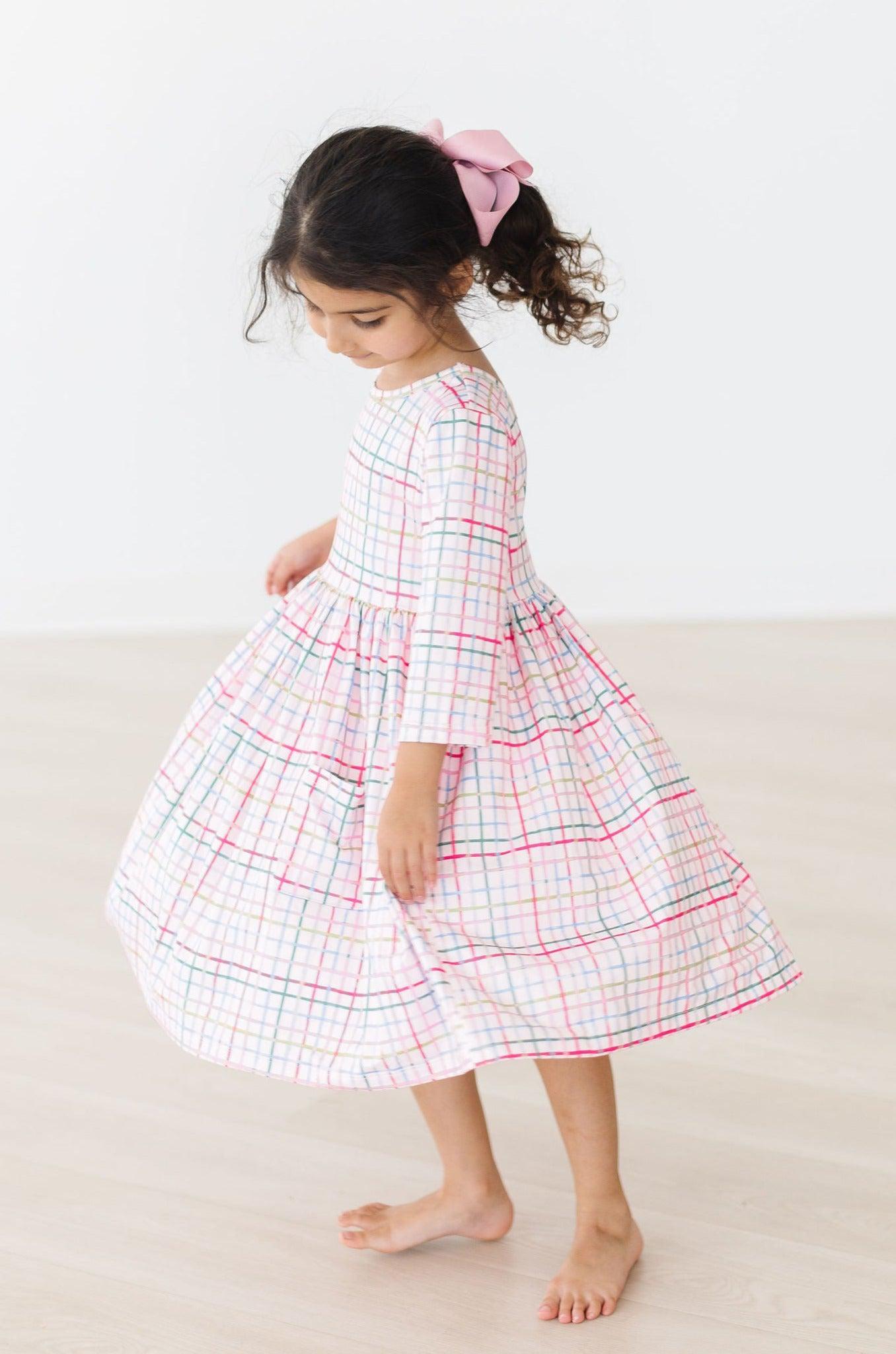 Pink Plaid 3/4 Sleeve Pocket Twirl Dress - Image 10
