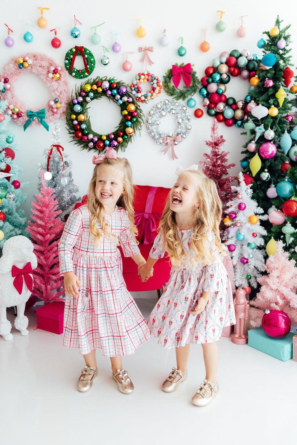 Pink Plaid 3/4 Sleeve Pocket Twirl Dress - Image 5