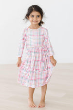 Pink Plaid 3/4 Sleeve Pocket Twirl Dress - Image 8