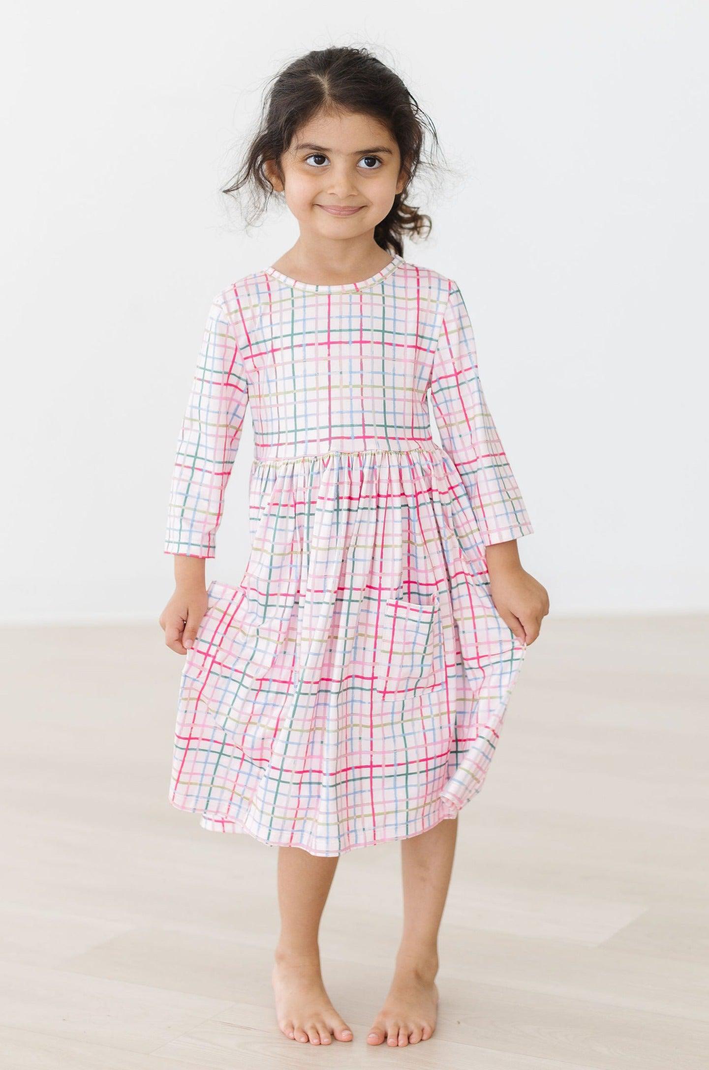Pink Plaid 3/4 Sleeve Pocket Twirl Dress - Image 8