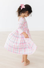 Pink Plaid 3/4 Sleeve Pocket Twirl Dress - Image 9