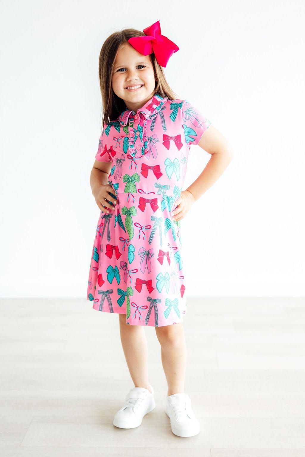 Pink Twirls & Ties S/S Polo Dress - Image 3