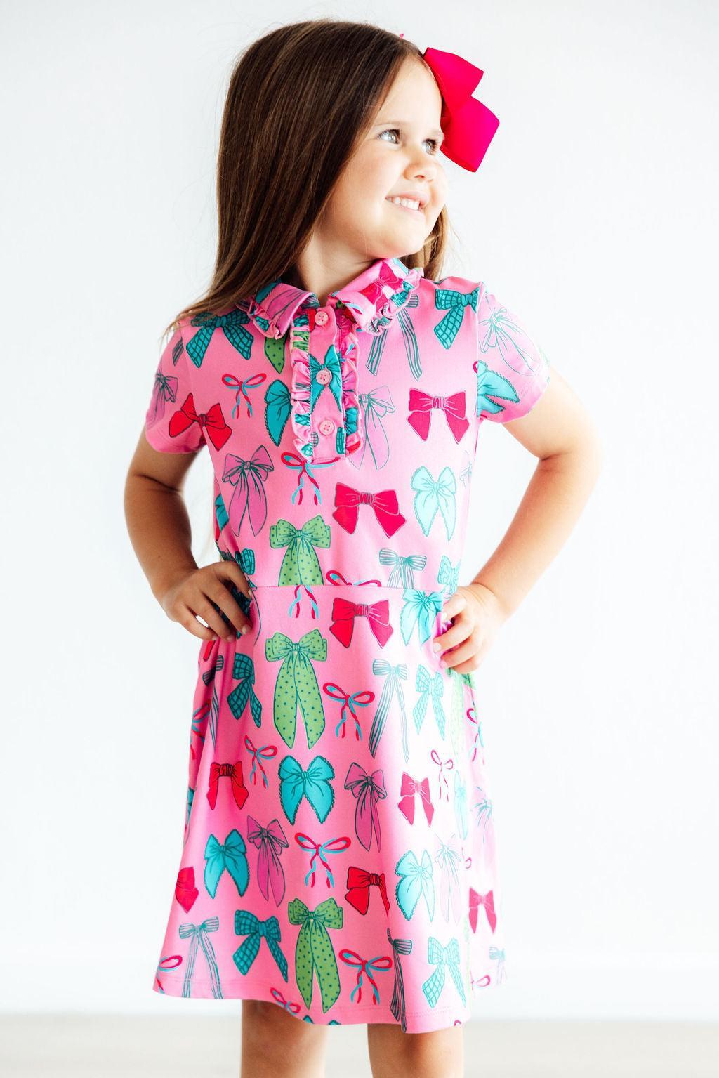 Pink Twirls & Ties S/S Polo Dress - Image 4