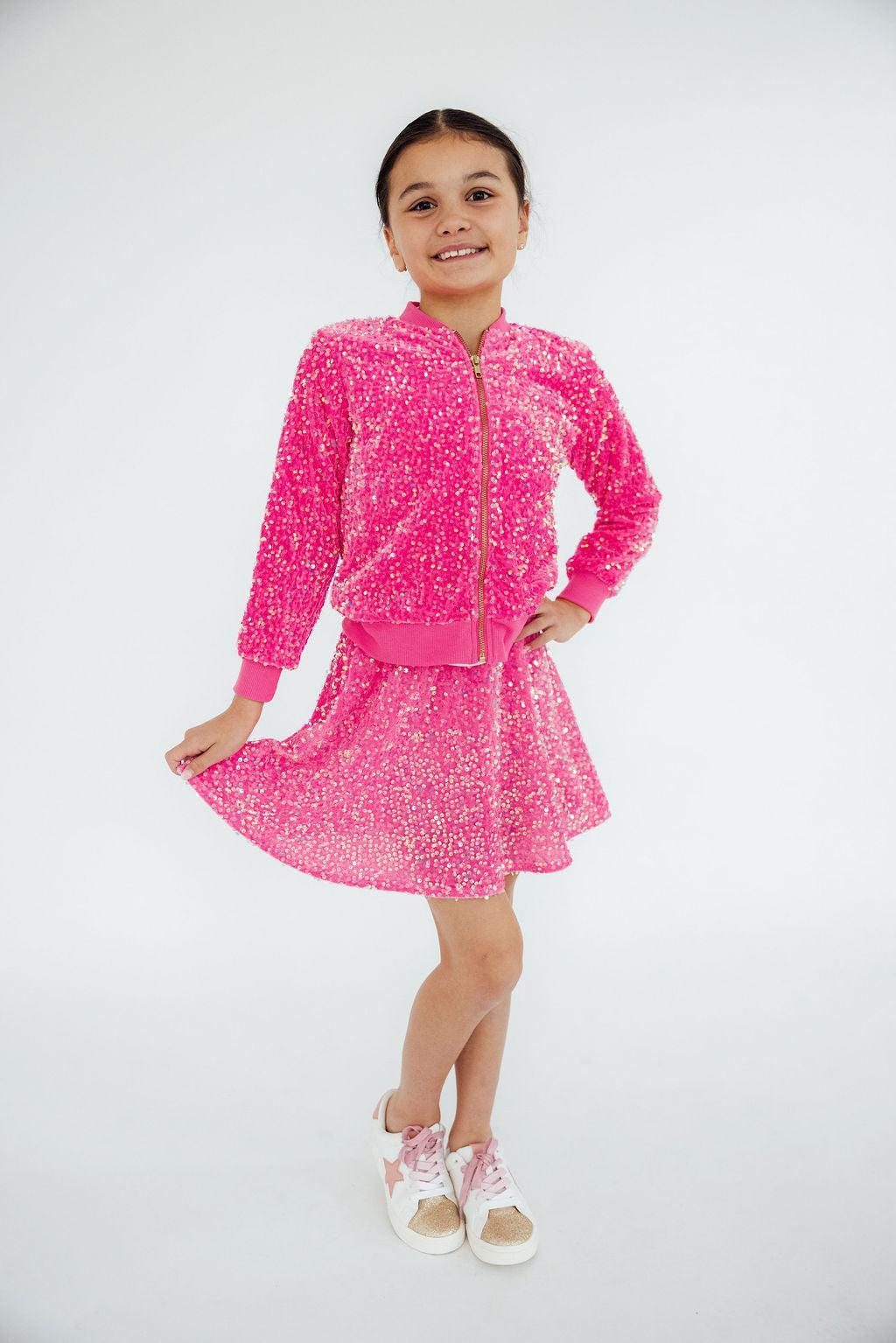 Pink Velvet Sequin Twirl Skort - Image 3
