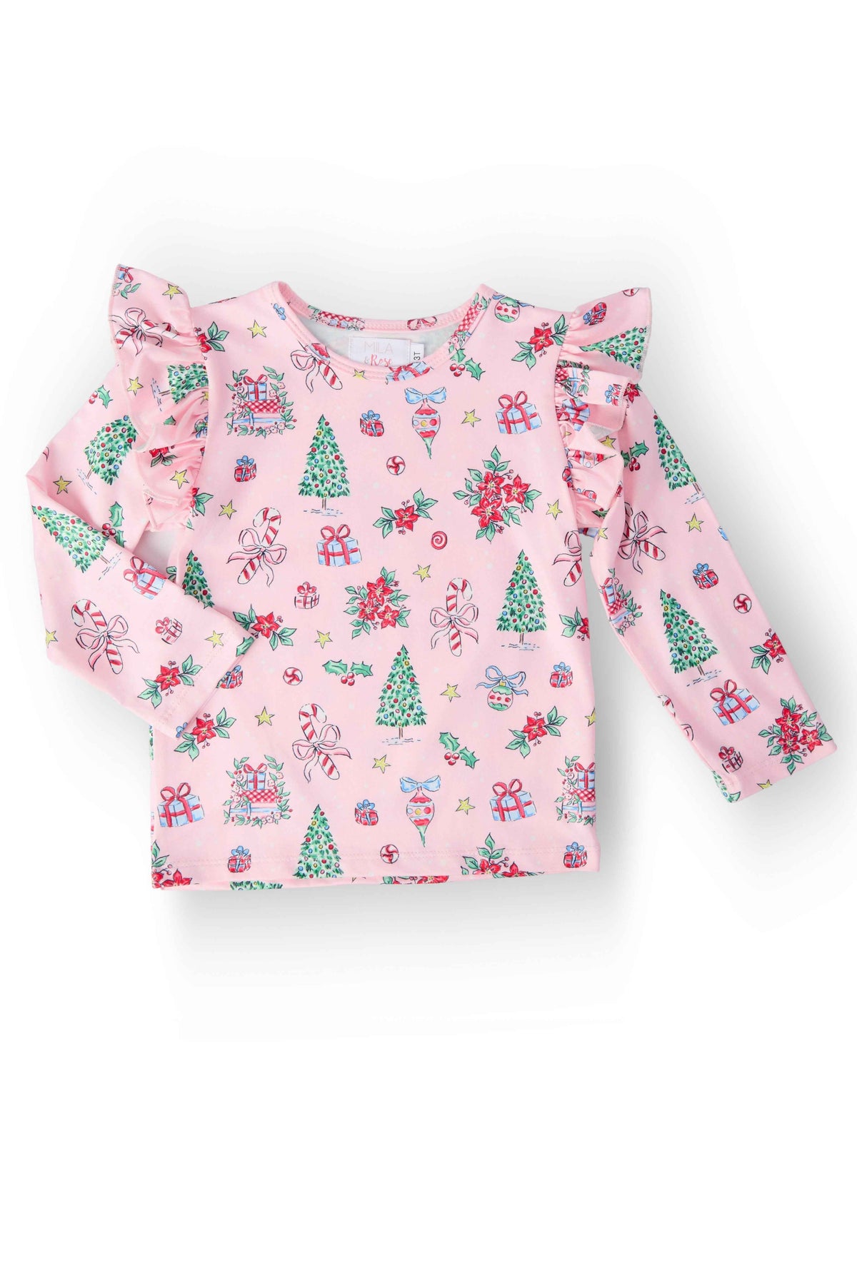 Pink Christmas Long Sleeve Ruffle Tee by Mila & Rose