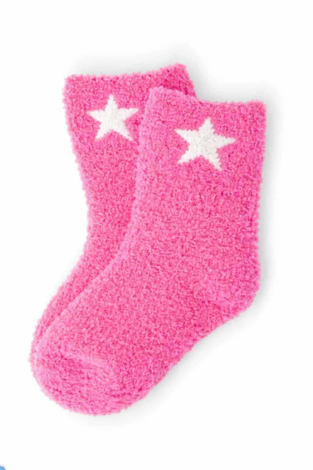 Bright Pink/Coconut Star Cozy Socks by Mila & Rose