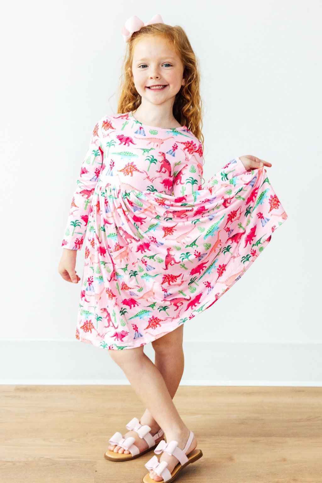 Pinkosaurus Rex L/S Pocket Twirl Dress