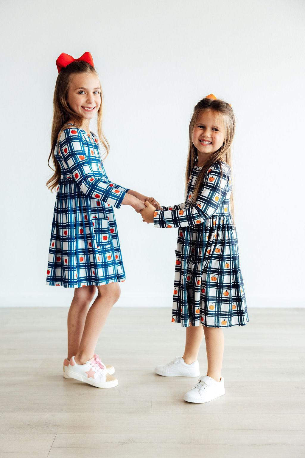 Plaid Apples L/S Pocket Twirl Dress - Image 2