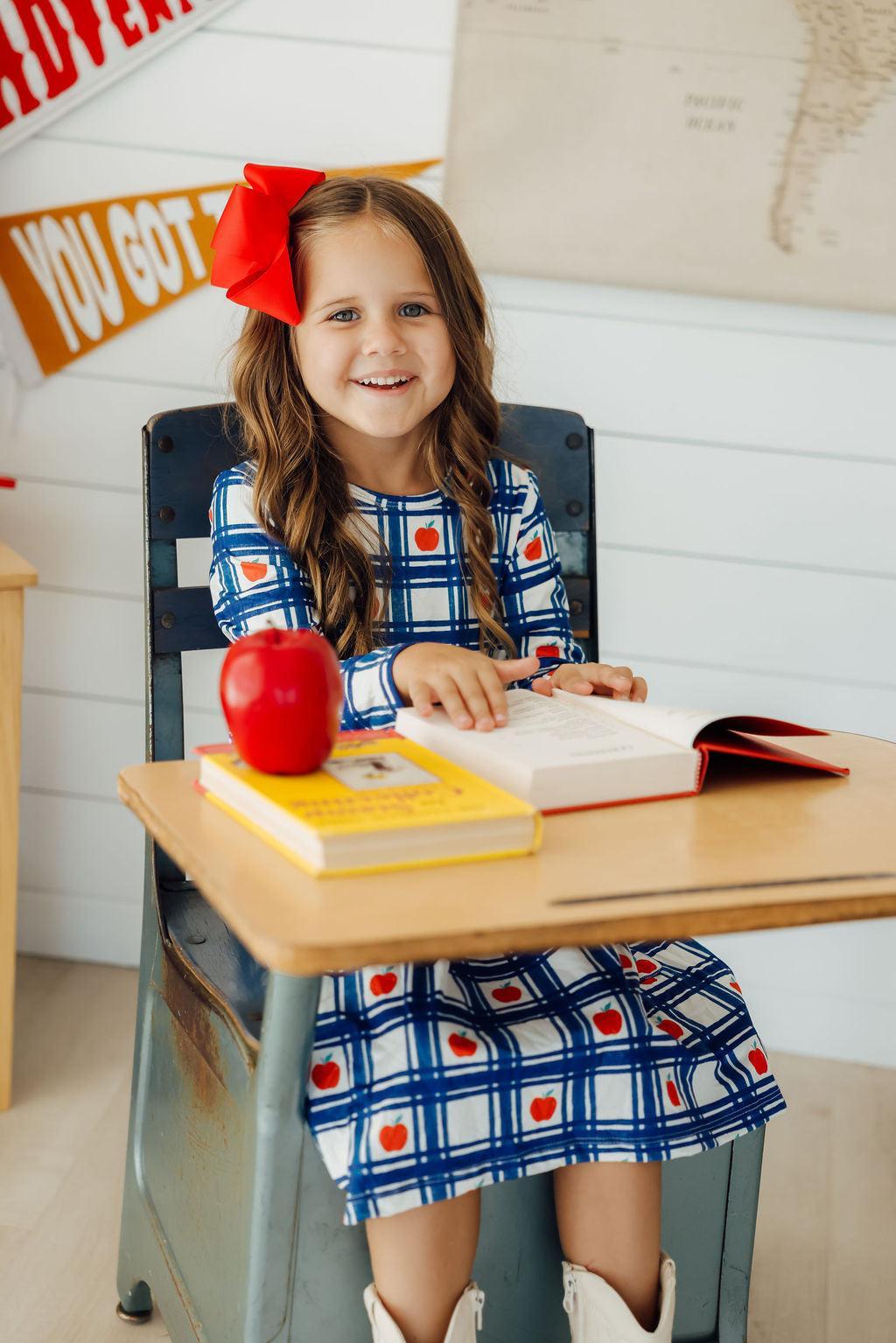 Plaid Apples L/S Pocket Twirl Dress - Image 3